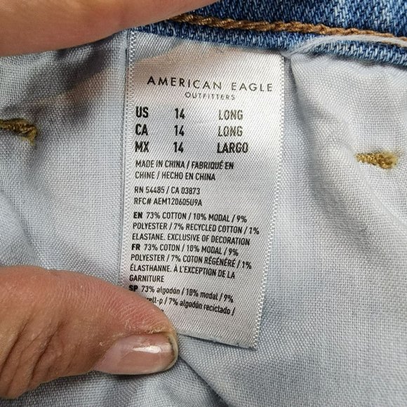 American Eagle Outfitters Jeans Womens 14 Tall Stretch High Rise Distressed Mom - Picture 14 of 16